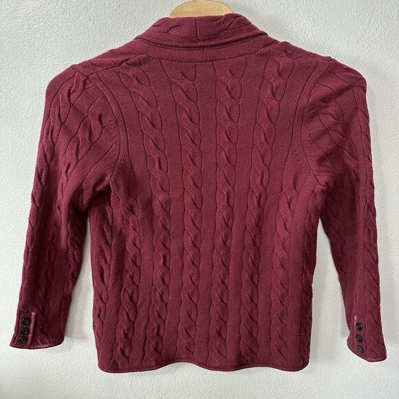 Talbots Women's Large Red‎ Cable Knit Shawl Collar Cardigan Wool Preppy Academia - Picture 3 of 6